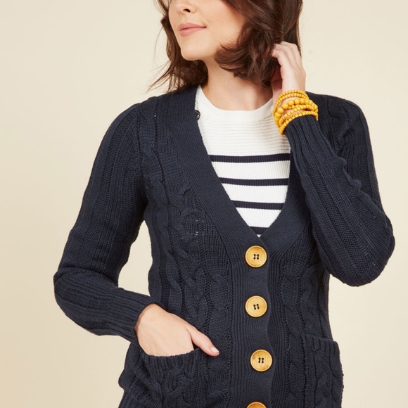 Modcloth Sweaters - ModCloth | “Fireside” Navy Cable-Knit Cardigan